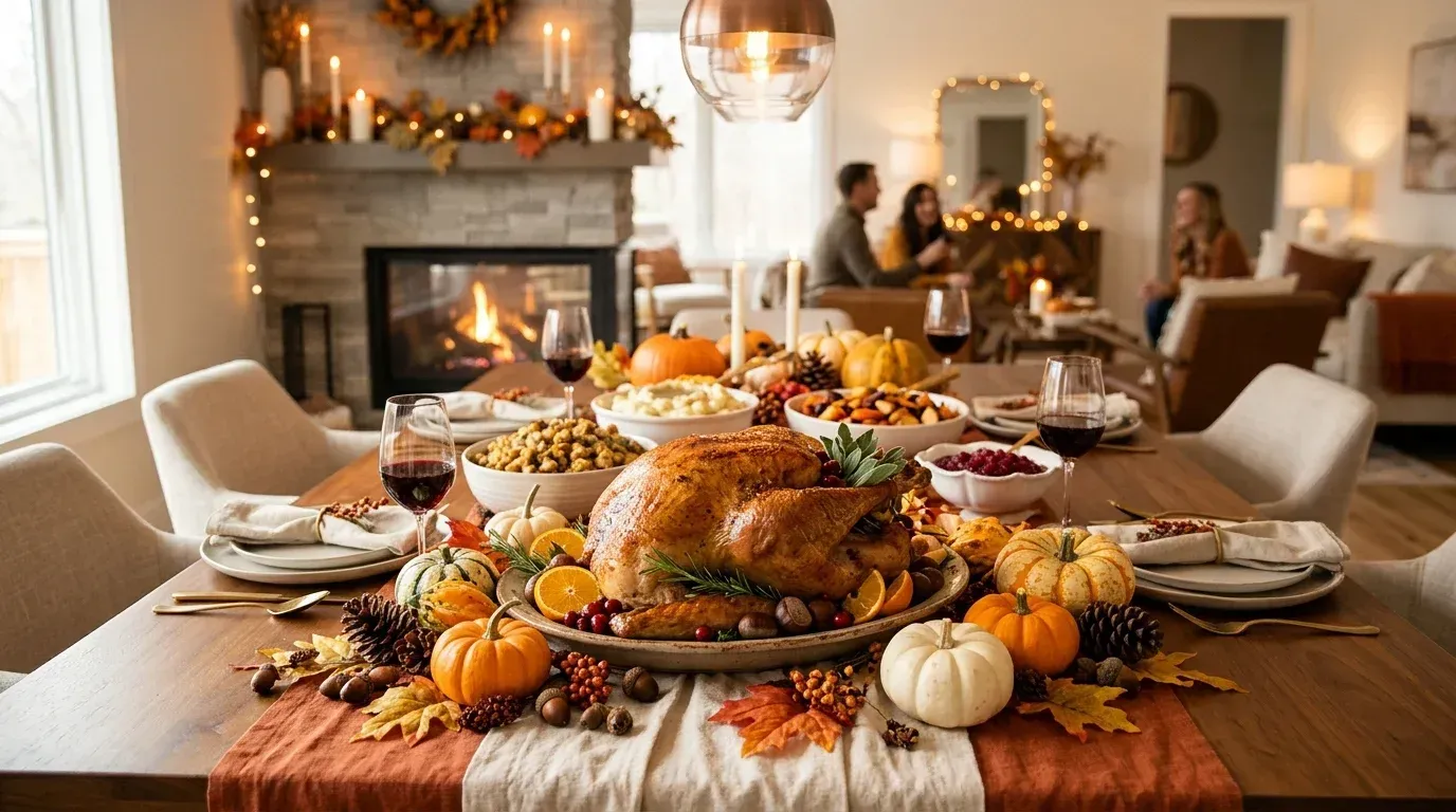 Festive Thanksgiving harvest feast with roasted turkey for the Spiker Realty turkey giveaway