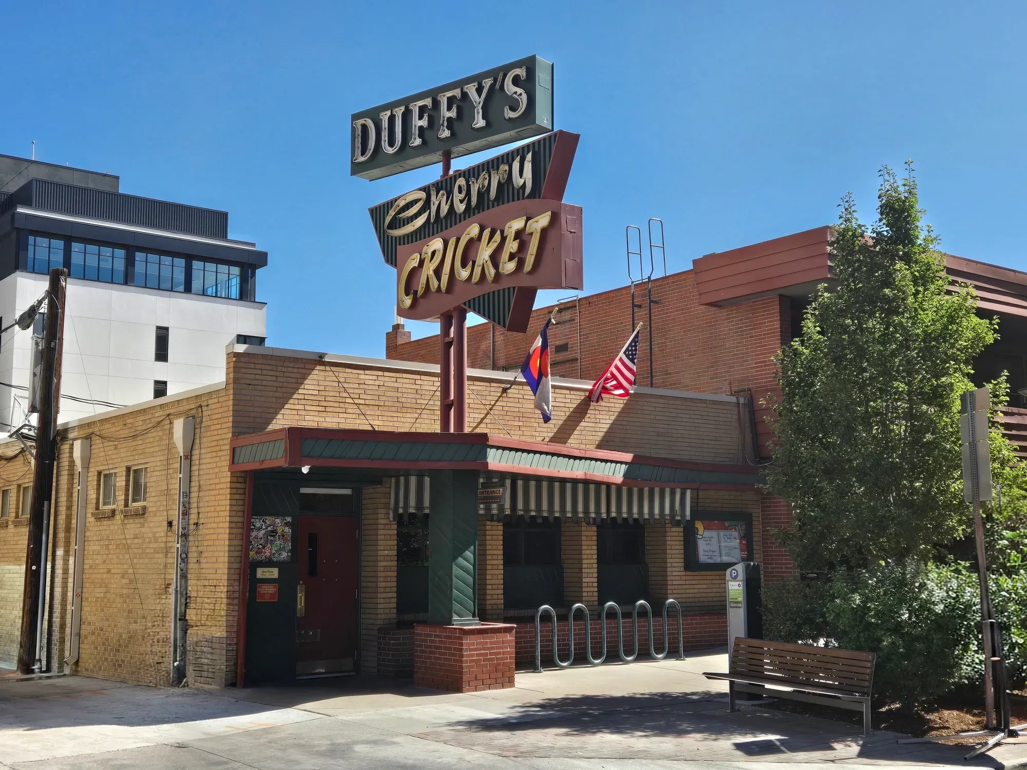 The upscale outdoor shopping district and luxury real estate in Cherry Creek North, Denver